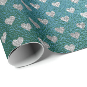 Papel De Regalo Verde azulado Tropical Green Glass Silver Corazone