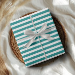 Papel De Regalo Verde azulado y blanco simple con bandas horizonta<br><div class="desc">Papel de envolver a rayas horizontales verde azuladas y blancas simples</div>