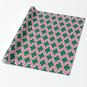 Papel De Regalo Verde Bosque Rosa Fucsia Blanco Marroquí #4DS