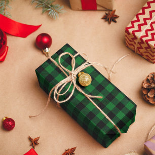 Papel De Regalo Verde bosque y cuadros de Plaid negro y búfalo