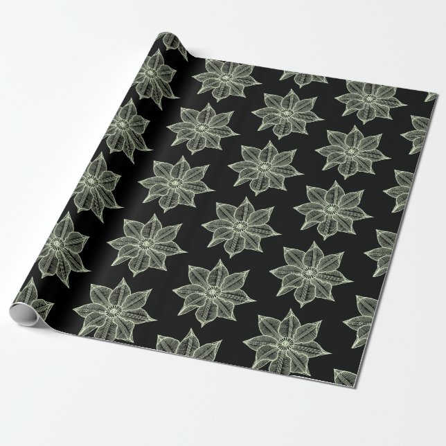 Papel De Regalo Verde claro sobre las flores negras obscenas (Desenrollado)