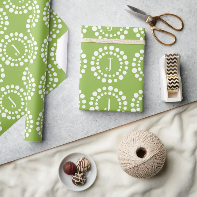 Papel de regalo verde con monograma (Artesanía)
