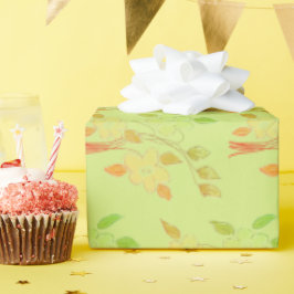 Papel De Regalo Verde Con Naranja Y Amarillo