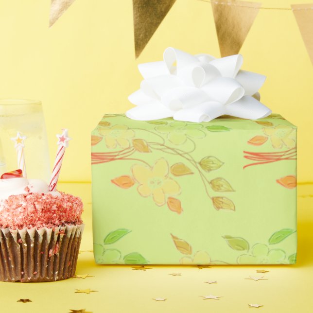Papel De Regalo Verde Con Naranja Y Amarillo (Fiesta de cumpleaños )
