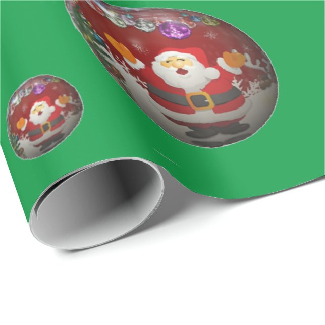 Papel de regalo verde con Santa (Esquina del rollo)