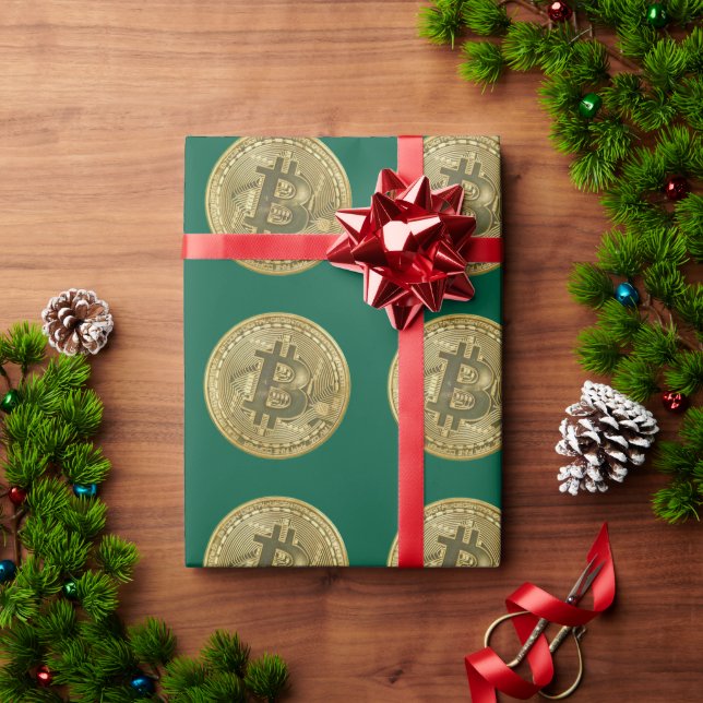 Papel de regalo verde de Bitcoin (Regalo de vacaciones)