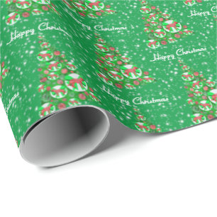 Papel De Regalo Verde de la festividad del árbol de Navidad del Pa