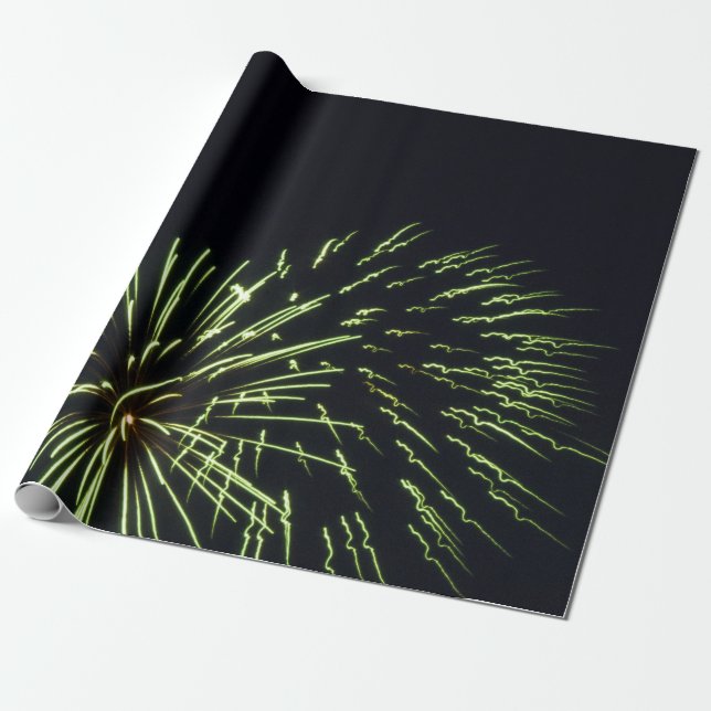 Papel de regalo verde de los fuegos artificiales (Desenrollado)