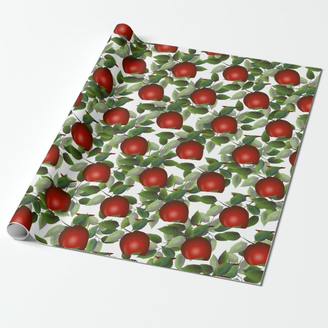 Papel De Regalo Verde de Manzana Roja (Desenrollado)