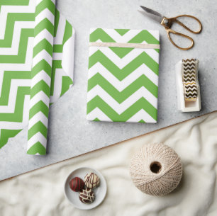 Papel De Regalo Verde de primavera y Chevron blanco de boda de cum