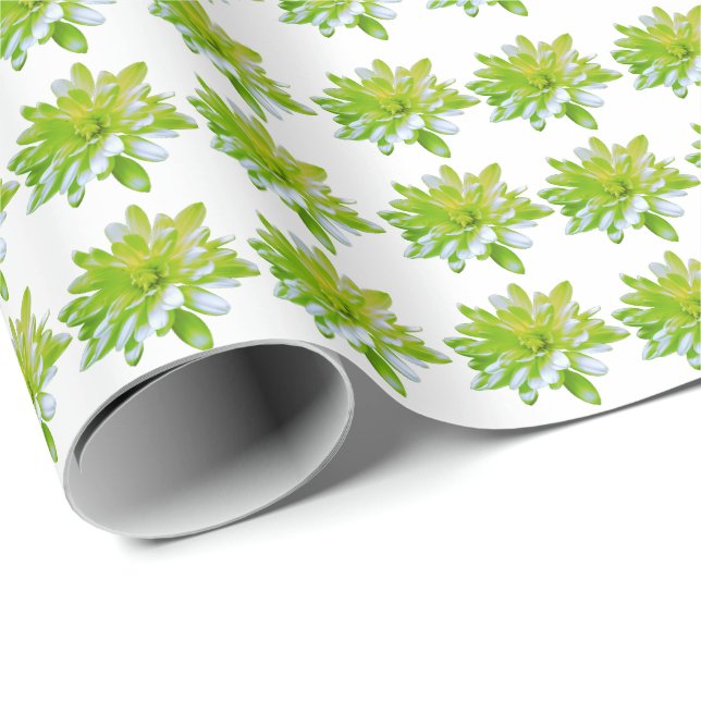 Papel De Regalo Verde dulce floral floral verde margarita verde (Esquina del rollo)
