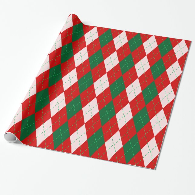 Papel De Regalo Verde esmeralda del bosque rojo Argyle XL (Desenrollado)