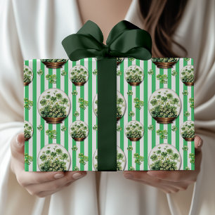 Papel De Regalo Verde Esmeralda Rayado Cuto Día de San Patricio Cl
