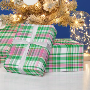 Papel De Regalo Verde Esmeralda, Rosa Caliente, Cuadro Escocés Pre