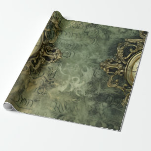 Papel De Regalo Verde Esmeralda Rústico Antiguo Steampunk