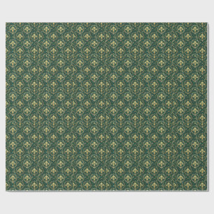 Papel De Regalo Verde Esmeralda y Estampado Real de Damasco con Cr