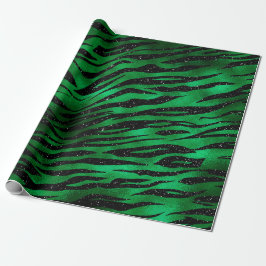 Papel De Regalo Verde Esmeralda y Glam Negro Estampado Animal