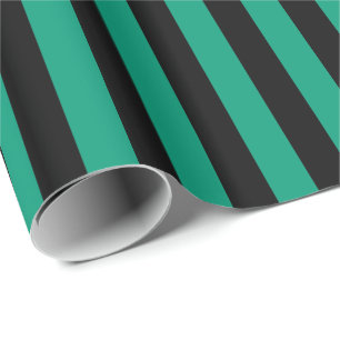 Papel De Regalo Verde Esmeralda y Raya Negra