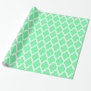 Papel De Regalo Verde Espuma de Mar Blanco XL Cuatrefoil Marroquí 