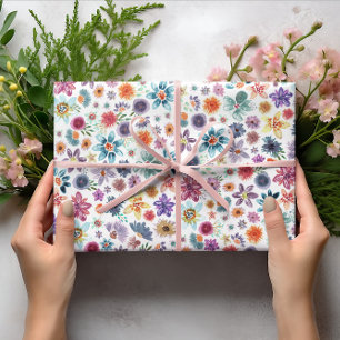 Papel De Regalo Verde Floral Silvestre de Primavera Rosa Colorido