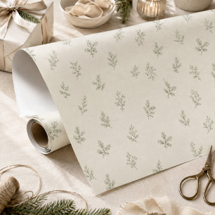 Papel De Regalo Verde Foliar Navideño Botánico Minimalista