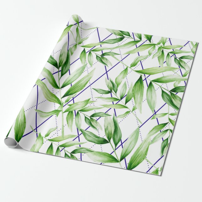 Papel De Regalo Verde Geométrico Tropical (Desenrollado)