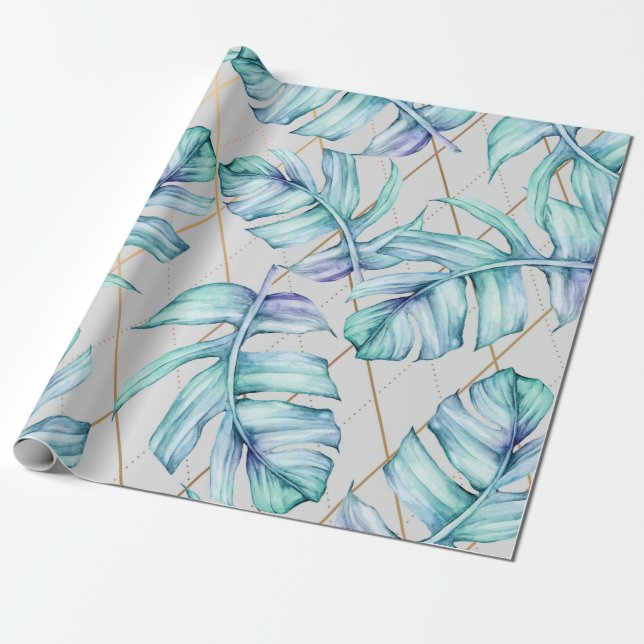 Papel De Regalo Verde Geométrico Tropical (Desenrollado)