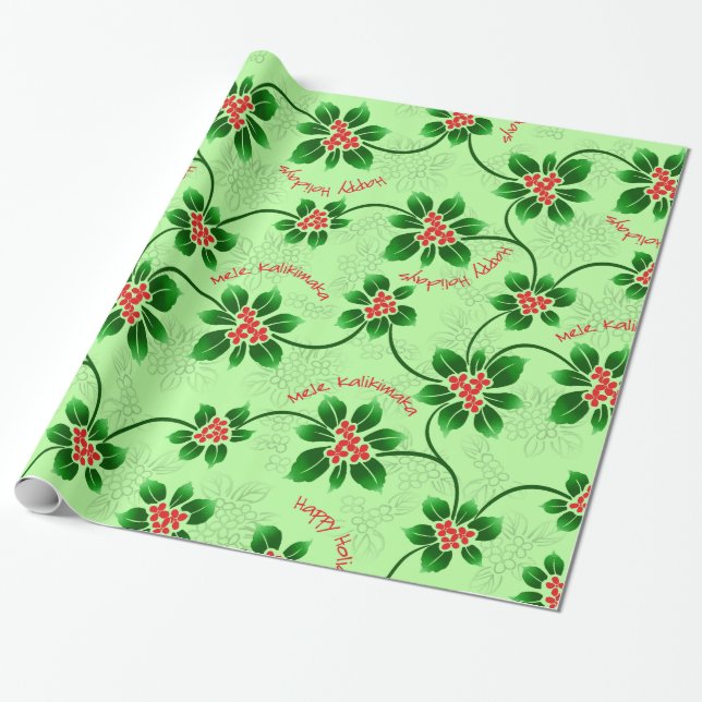 Papel De Regalo Verde hawaiano del navidad de Mele Kalikimaka del (Desenrollado)