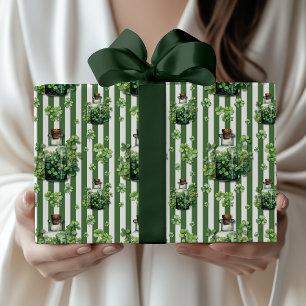 Papel De Regalo Verde Helecho Rayado Chic Botella Día de San Patri