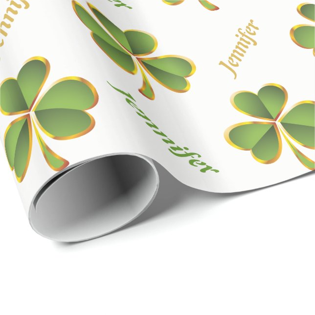 Papel De Regalo Verde irlandés, trébol de oro Día de San Patricio (Esquina del rollo)
