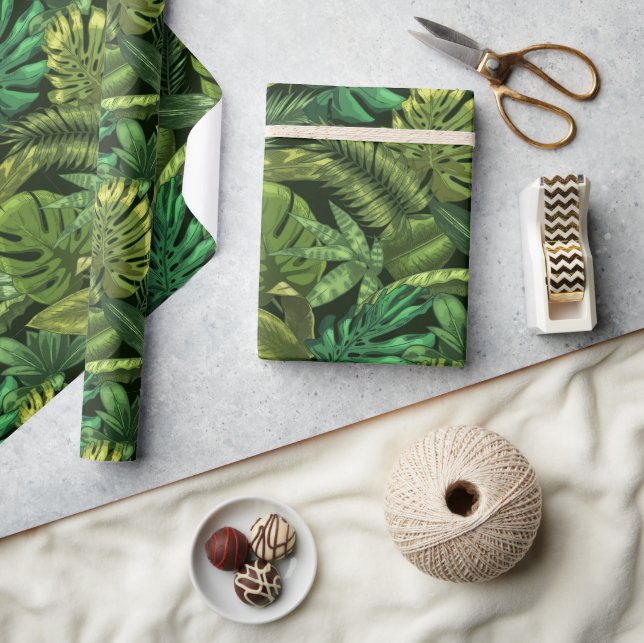 Papel De Regalo Verde Jungla Tropical (Artesanía)