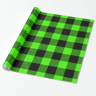 Papel De Regalo Verde Lima Negro Húmedo Plaid Leñador Búfalo