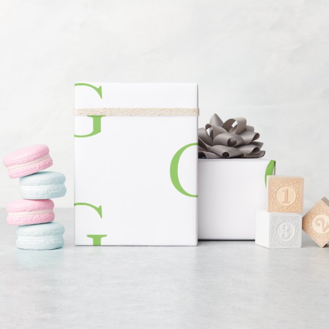 Papel De Regalo Verde Lima y Monograma Blanco (Baby Shower)