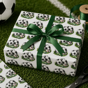 Papel De Regalo Verde marino Futbol Infantil Acuarela