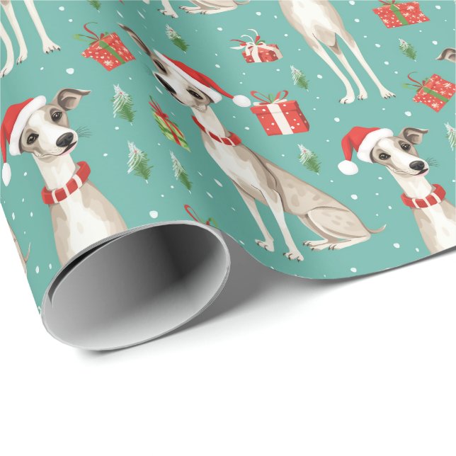 Papel De Regalo 🎄🎅Verde menta con Whippets (Esquina del rollo)