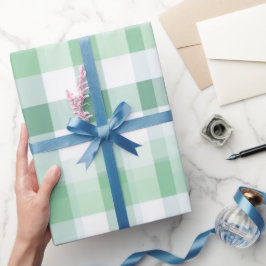 Papel De Regalo Verde menta suave blanco patrón de cuadros gingham