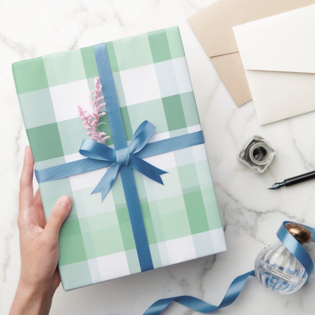 Papel De Regalo Verde menta suave blanco patrón de cuadros gingham (Regalar)