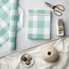 Papel De Regalo Verde menta suave blanco patrón de gingham fresco 