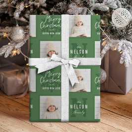 Papel De Regalo Verde Navidad Feliz Caligrafía Familia 2 foto