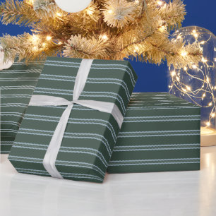 Papel De Regalo verde navideño y rayas onduladas azules vacaciones