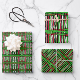 Papel de regalo Verde, Negro, Tejido Rojo
