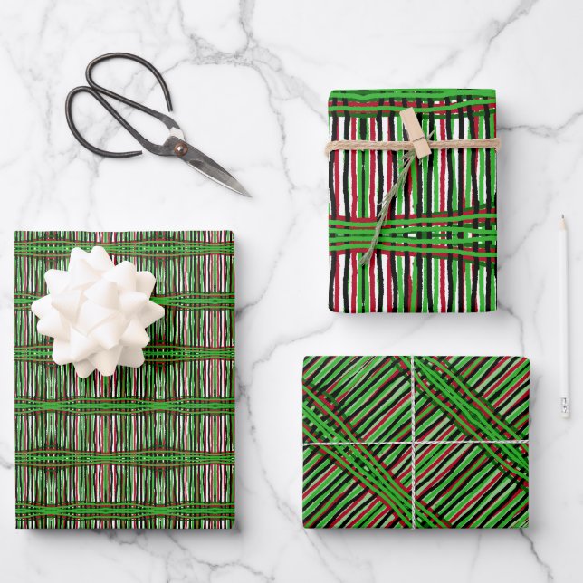 Papel de regalo Verde, Negro, Tejido Rojo (Anverso)