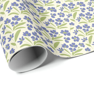 Papel De Regalo Verde Orgánico Floral Azul En Crema 0111A