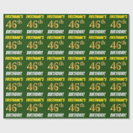 Papel De Regalo Verde, Oro Falso/Imitación, "CUMPLEAÑOS 46"