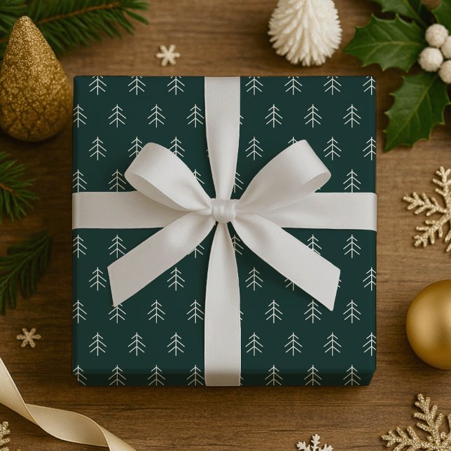 Papel De Regalo Verde oscuro | Patrón de árboles modernos (Subido por el creador)