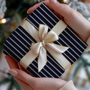 Papel De Regalo Verde oscuro y rayas azules marino