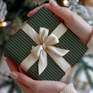 Papel De Regalo Verde oscuro y rayas de salvia