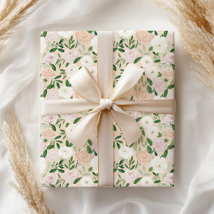 Papel De Regalo Verde pastel elegante rosa melocotón rosa floral
