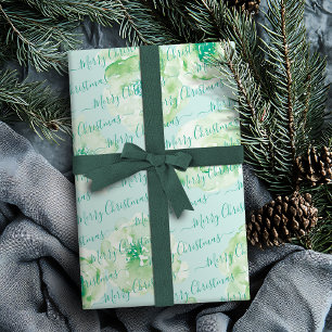 Papel De Regalo Verde Personalizado Feliz Navidad Escritura Floral