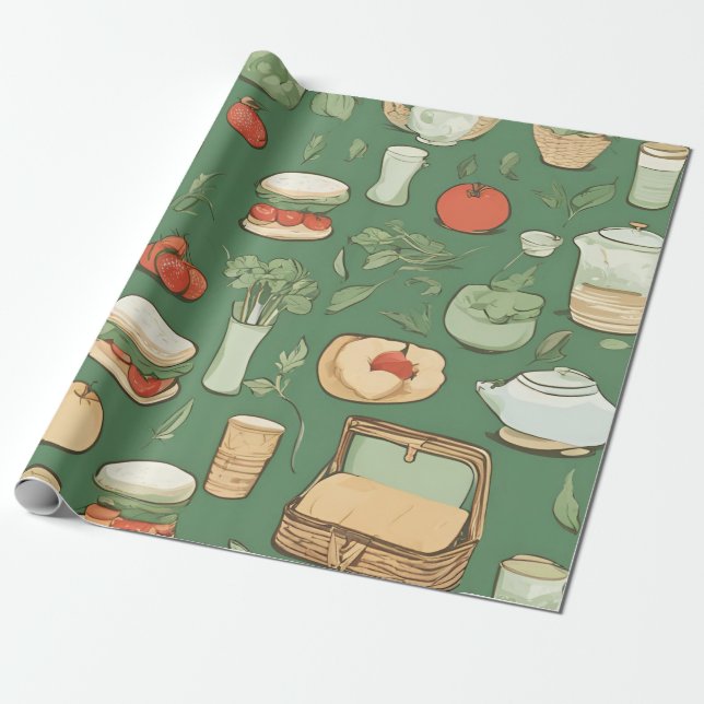 Papel De Regalo Verde picknick (Desenrollado)